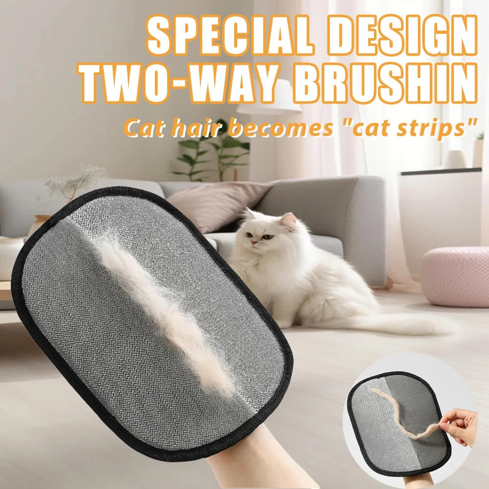 PawNest™ pet hair remover glove in use on sofa
